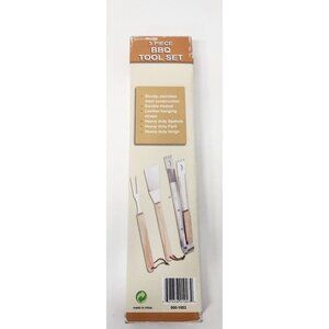 Kitchen Worthy 3 Piece BBQ Grill Tool Set Stainless  Steel Wooden Handles NEW